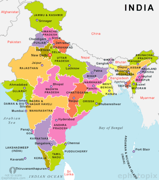 भारतातील 28 राज्यांची नावे व राजधानी